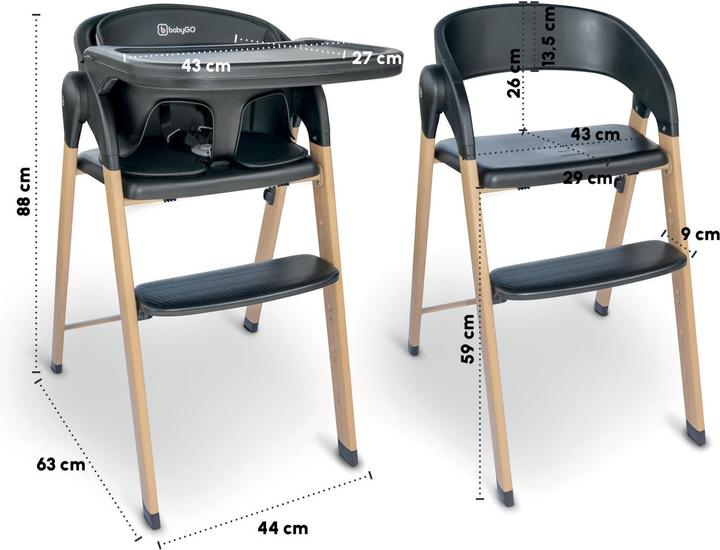 Actual product image BabyGo Levels Newborn Highchair schwarz/Holzoptik (Highchair)