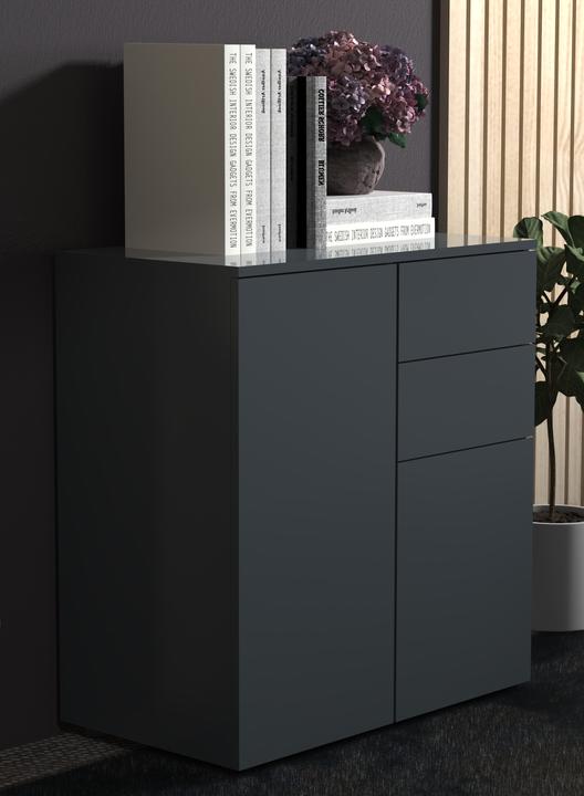 Produktbild VCM Holz Kommode Sideboard Highboard Anrichte Schrank Vandol 2 Schublade Drehtüren (70 x 39 x 77 cm)