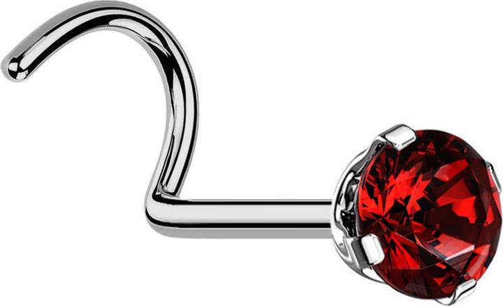 Produktbild Star Piercing Nasenstecker gebogen silber runder Kristall rot gefasst (ohne Messing, Titan)