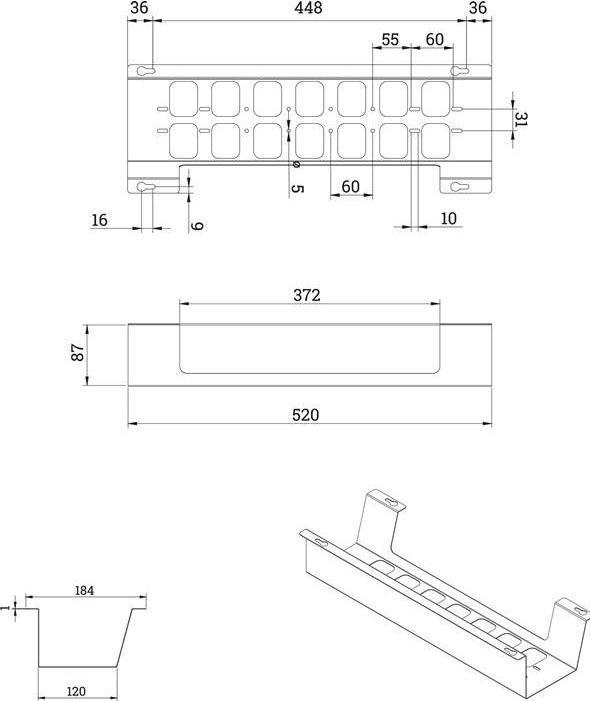 Produktbild OK-Line Kabelwanne BOXIT V Metall schwarz L.520mm B.120mm (Kabeldurchlass, 52 cm)