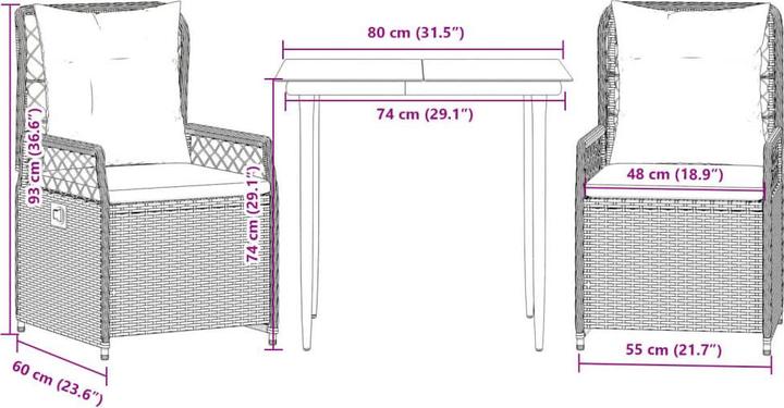 Produktbild vidaXL Garten Essgruppe (80 x 80 x 74 cm)