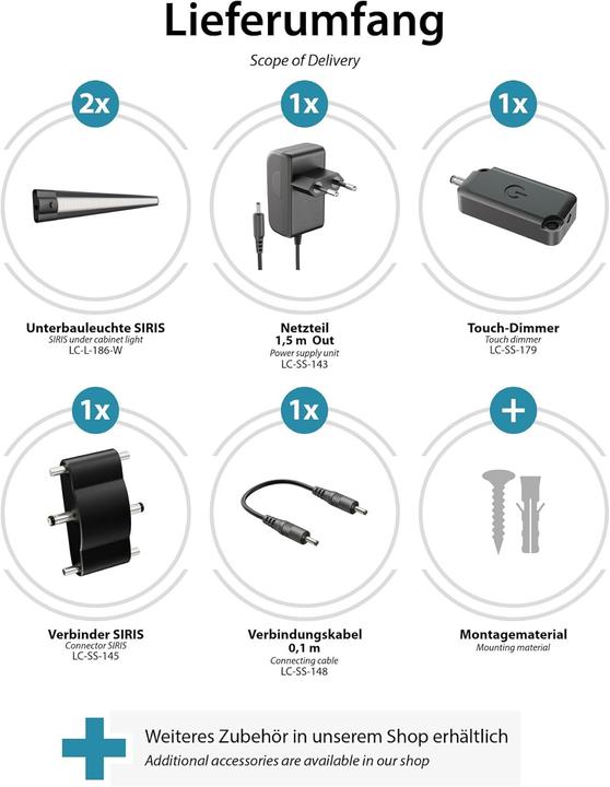 Actual product image Ledscom.de 2er Set LED Unterbauleuchten mit Touch-Dimmer (655 lm)