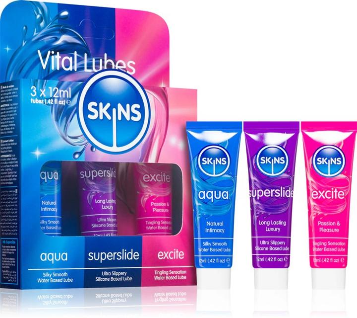 Actual product image Skins Vital Tubes: 3x12ml lubricant mix for variety (36 ml)