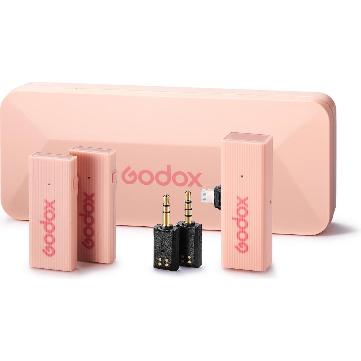 Godox MoveLink Mini Lightning Kit 2 2,4 GHz 1 Empfänger und 2 Transmitter rosa (Neuheit), Mikrofon