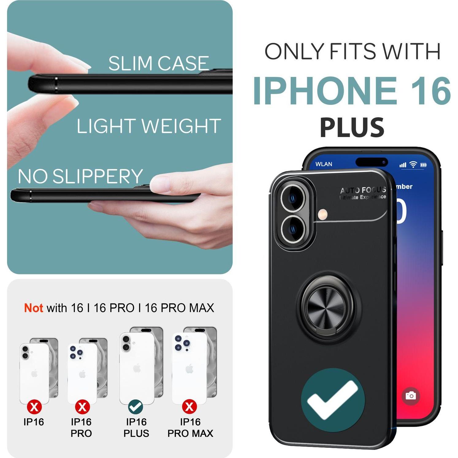 Thumbnail - Nalia Matte Ring Silikon Hülle (Apple iPhone 16 Plus), Smartphone Hülle, Schwarz