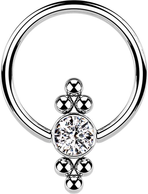 Produktbild Star Piercing Ball Closure Ring silber Scheibe Kristall und Kugeln (Chirurgenstahl 316L)