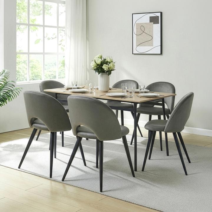 Image du produit En.Casa Esszimmerstuhl Karijoki 6er Set Samt Grau/Schwarz