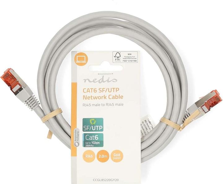 Produktbild Nedis Cat 6 Kabel | RJ45 Stecker | RJ45 Stecker | SF/UTP | 2.00 m | Rund | PVC | Grau | Label (SF/UTP, CAT6, 2 m)