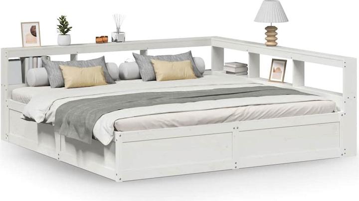 Produktbild vidaXL Massivholzbett mit Regal ohne Matratze Weiss 180x200 cm Kiefer (180 x 200 cm)