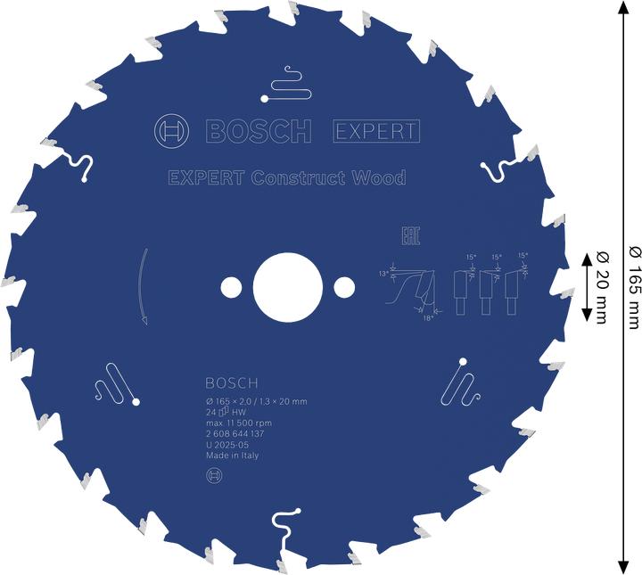 Produktbild Bosch Professional Zubehör Kreissägeblatt Expert for Construct Wood, 165 x 20 x 2,0 mm, 24