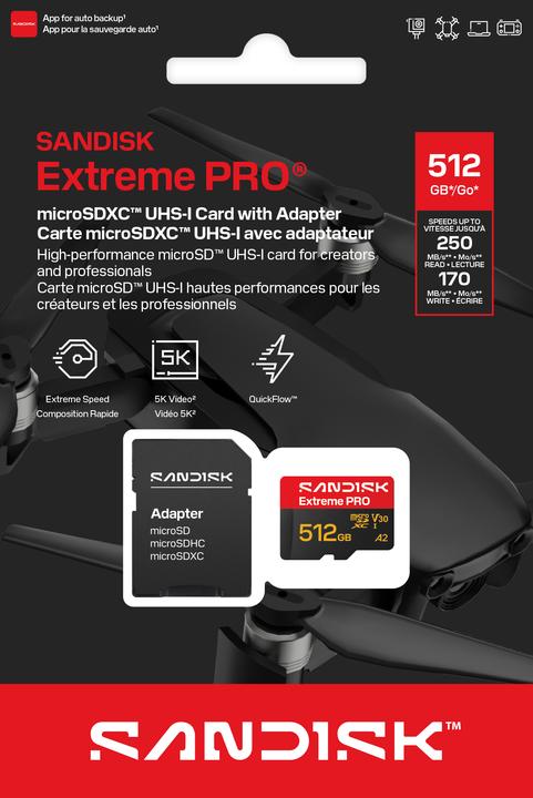 Produktbild SANDISK Extreme Pro microSDXC 512GB (512 GB, microSDXC, U3, UHS-I)