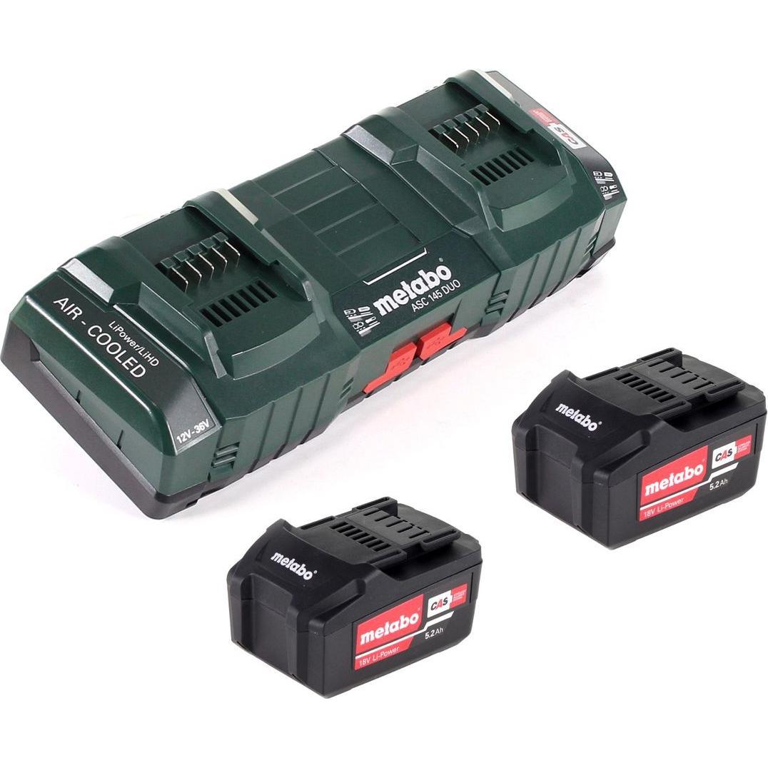 Thumbnail - Metabo, Werkzeugakku + Ladegerät, Basis Set mit 2x Akku Li-Power 5,2Ah + ASC 145 DUO Doppelladegerät (18 V)