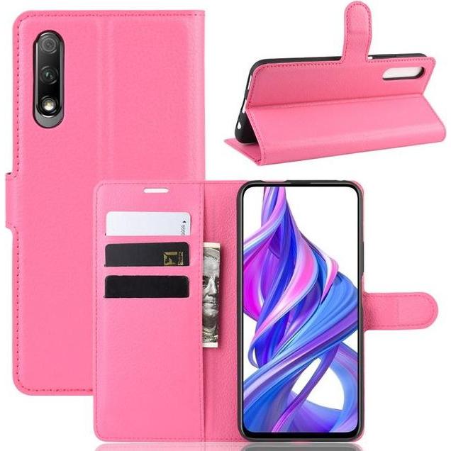 Thumbnail - MU Classic Litchi Leder Bookcover Series (Honor 9X), Smartphone Hülle, Rosa