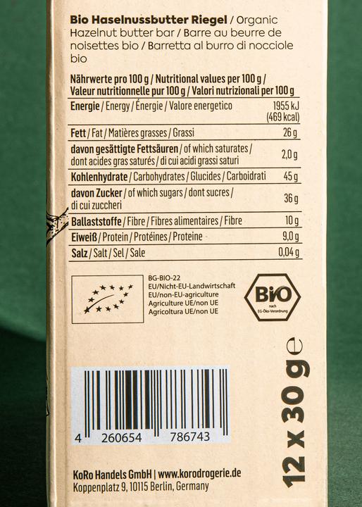 Valeurs nutritives et ingrédients KoRo Haselnussmus (360 g, 12 pcs)