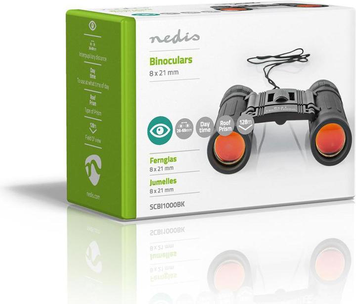Image du produit Nedis SCBI1000BK Jumelles Grossissement : 8 Diamètre de l'objectif : 21 mm Distance interpupillaire : (8x, 21 mm)