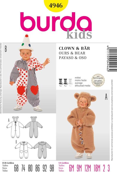 Actual product image Pattern baby overall clown + bear
