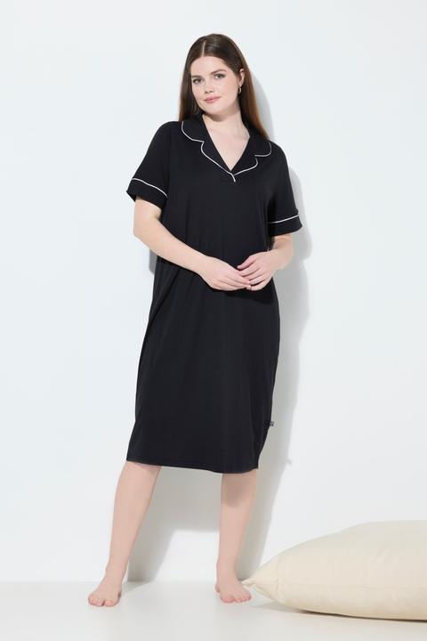 Image du produit Ulla Popken Chemise de nuit, col à revers et manches courtes, passepoils fantaisie (56)