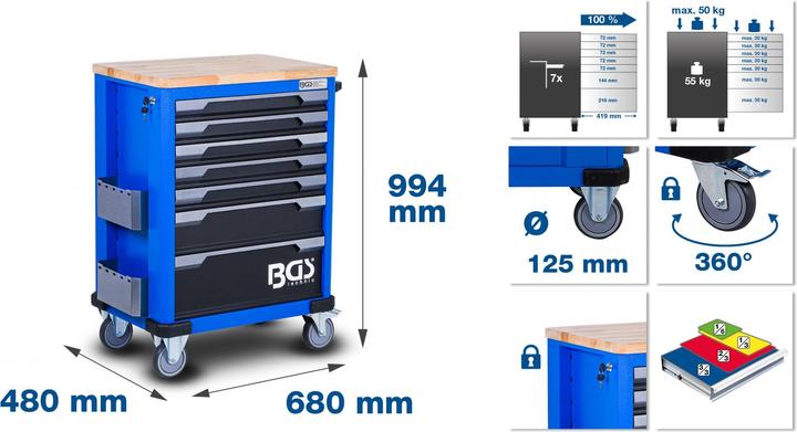 Actual product image BGS - Werkstattwagen, 7 Schubladen, leer