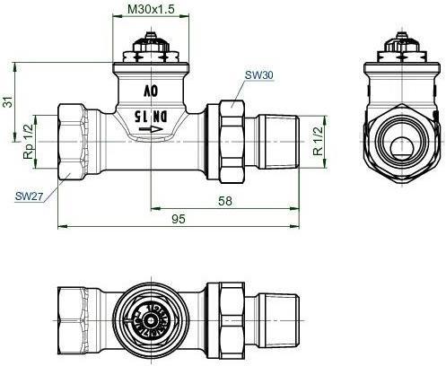 Actual product image Oventrop OV thermostatic valve series AV 9 M 30x1.5, PN 10, passage DN 15
