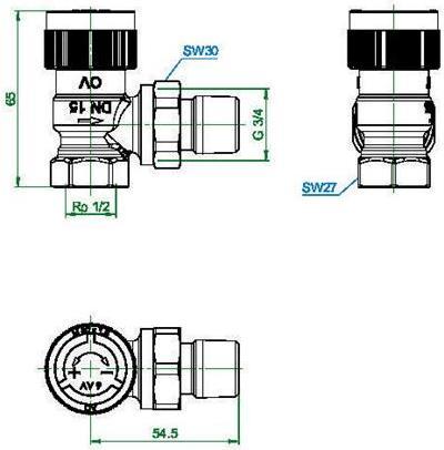 Actual product image Oventrop OV thermostatic valve series RFV 9 M 30x1.5, PN 10, angle DN 15, R 1/2inch