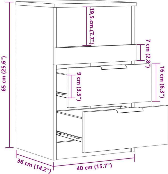 Produktbild vidaXL Nachttisch Nachtschrank Nachtkommode Nachtkonsole Stauraum Artisan-Eiche (40 x 36 x 65 cm)
