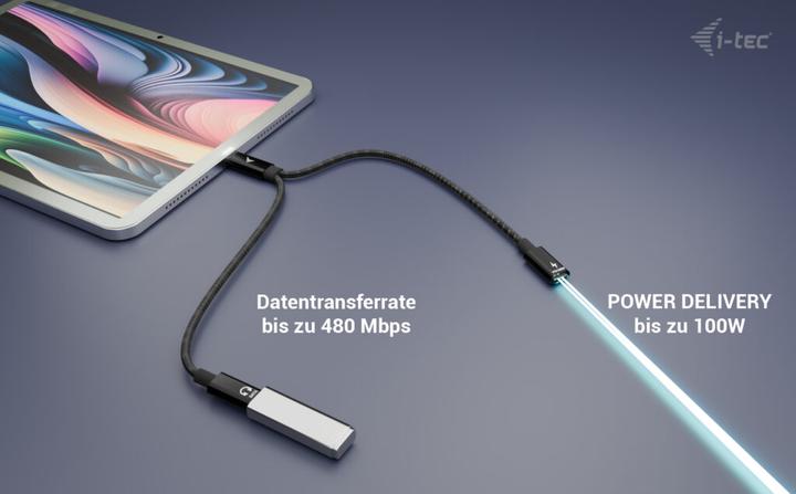 Produktbild i-tec USB-C Cable Splitter Audio/Data + Power Delivery 100W (0.30 m, USB 2.0, 100 W)