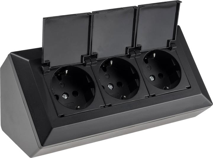 Produktbild Chilitec Steckdosenblock 23933, 3-fach, mit Schutzklappen, 250V/16A, schwarz (3x, CEE 7/3)