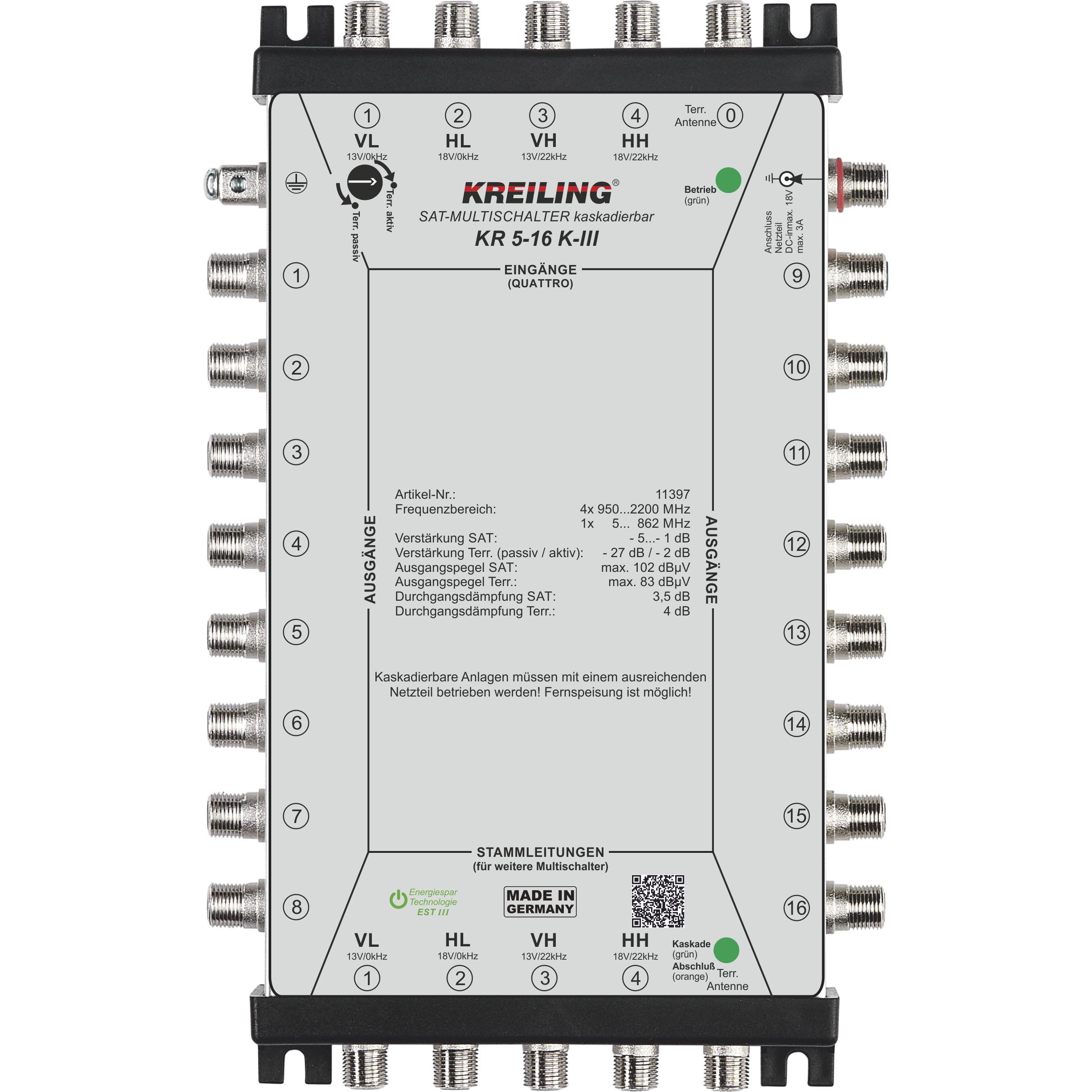 Kreiling Multischalter kaskadierbar 4+1 Ein., 16 Teil. KR 5-16 K-III (Multischalter), SAT Zubehör