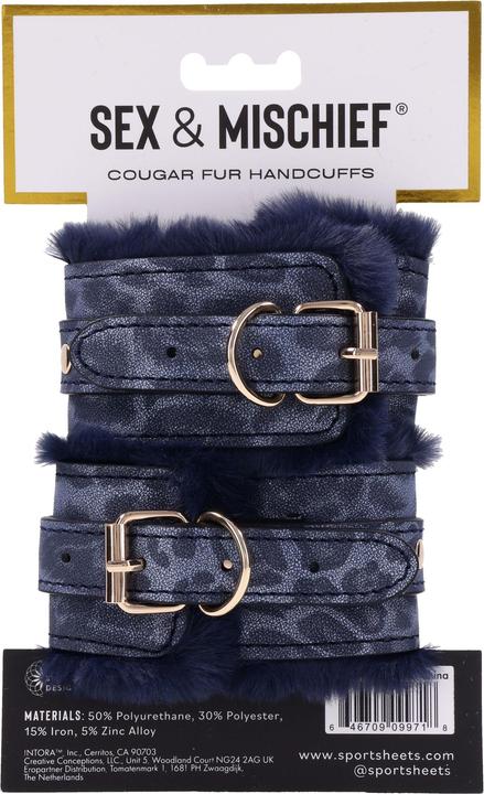 Actual product image Sportsheets Cougar Furry Handcuffs - Blue