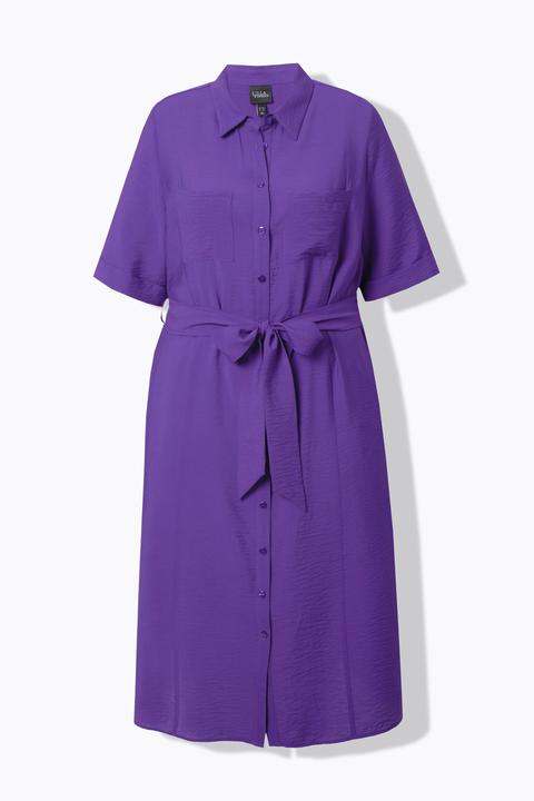 Actual product image Ulla Popken Textured Belted Button Down Dress (58)