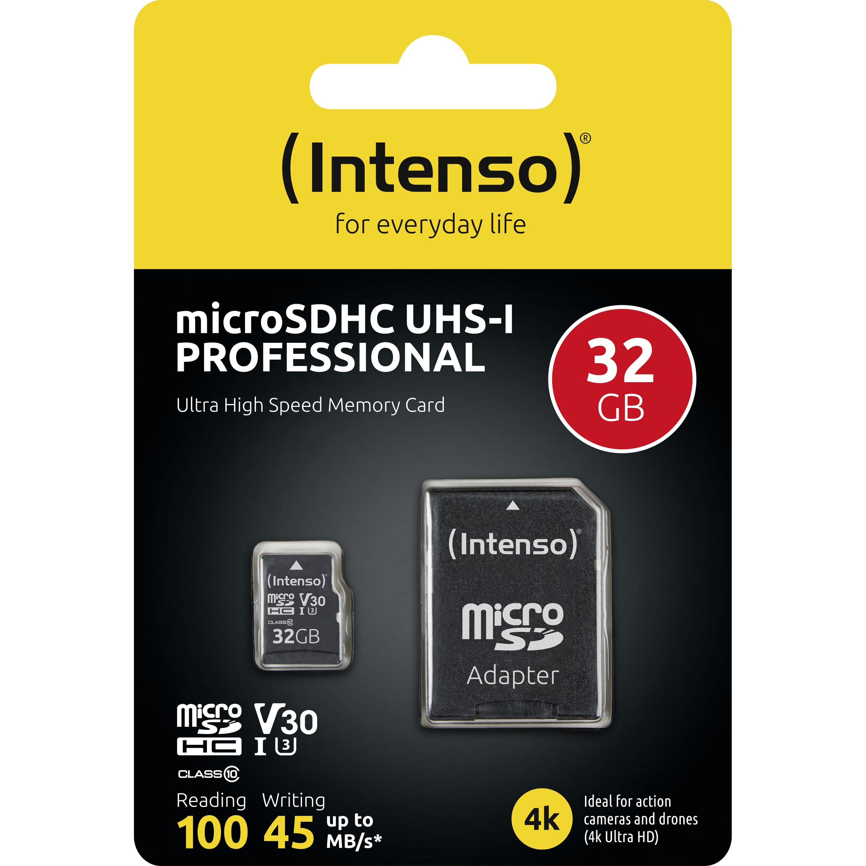 Thumbnail - Intenso microSDHC Card 32GB, Professio (32 GB, microSDHC, U3, UHS-I), Speicherkarte, Schwarz
