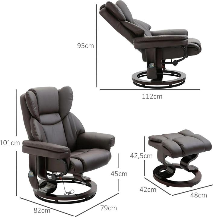 Produktbild Swisshandel24 Relaxsessel Massagesessel mit Fusshocker, Liegefunktion Kunstleder Braun 79x82x101cm