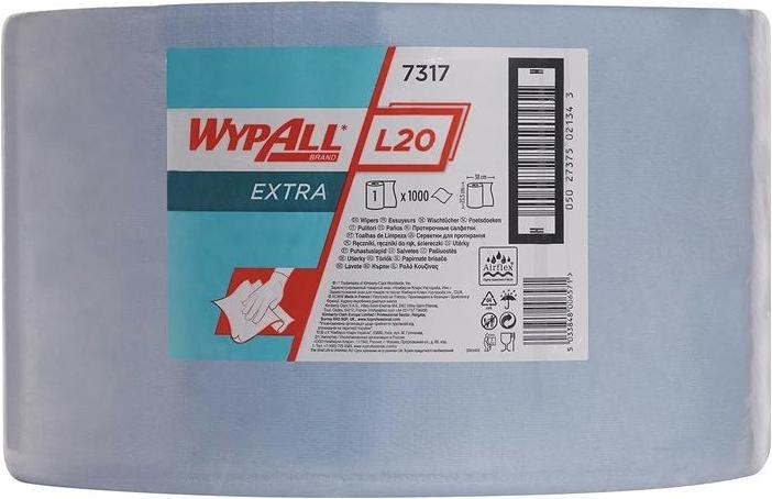 Kimberly-Clark Wipe WYPALL* L20 EXTRA+ 7317 L380xW235approx. mm blue 2-ply (1000 pcs.)