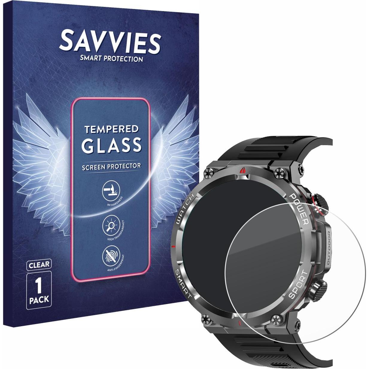 Savvies Panzerglas Schutzglas Displayschutz, Smartwatch Schutzfolie, Transparent