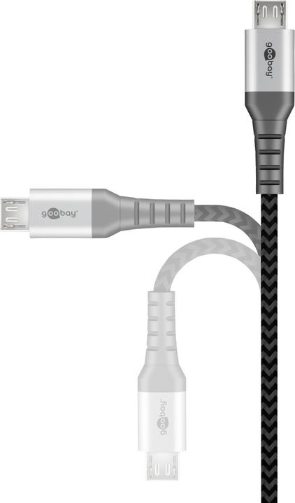 Immagine prodotto Goobay Cavo tessile da micro USB a USB-A con spine in metallo (grigio spazio/argento) 2 m, 2 m, nero-grigio (2 m, USB 2.0)