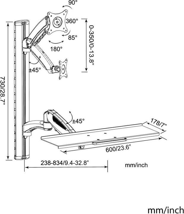 Actual product image SpeaKa Professional SP-MM-730 1-gang monitor wall mount 33.0 cm (13") - 68.6 c (Wall, 27.01", 8 kg)