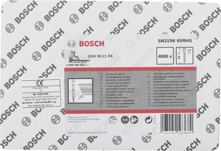 Actual product image Bosch Professional Zubehör Round-headed strip nail SN21RK 65RHG 2.8 mm, 65 mm, hot-dip galvanised, grooved