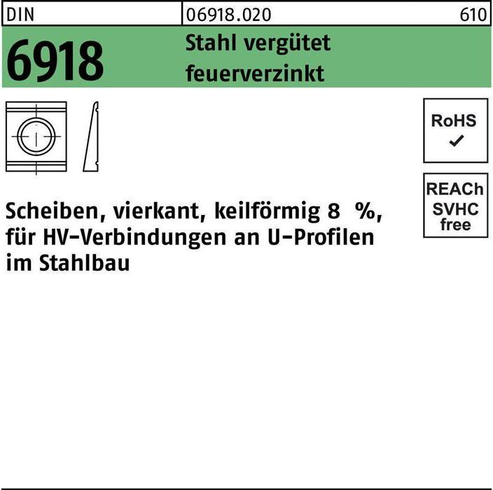 Image du produit Peiner Rondelle DIN 6918 ÜH carrée conique 25 Acier C45 galvanisé à chaud