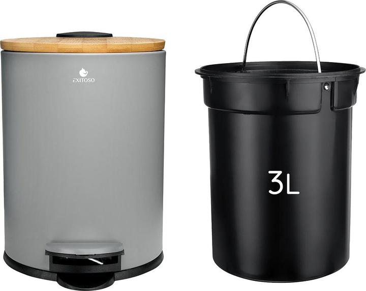 Immagine prodotto Exitoso Tretmülleimer mit Softclose-Deckel 3 l, Grau (3 l)