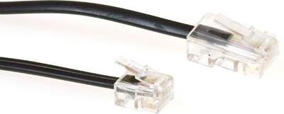Actual product image ACT Black 1 meter flat telephone cable with RJ11 and RJ45 connectors. Rj45-rj11 cable black 1.00m