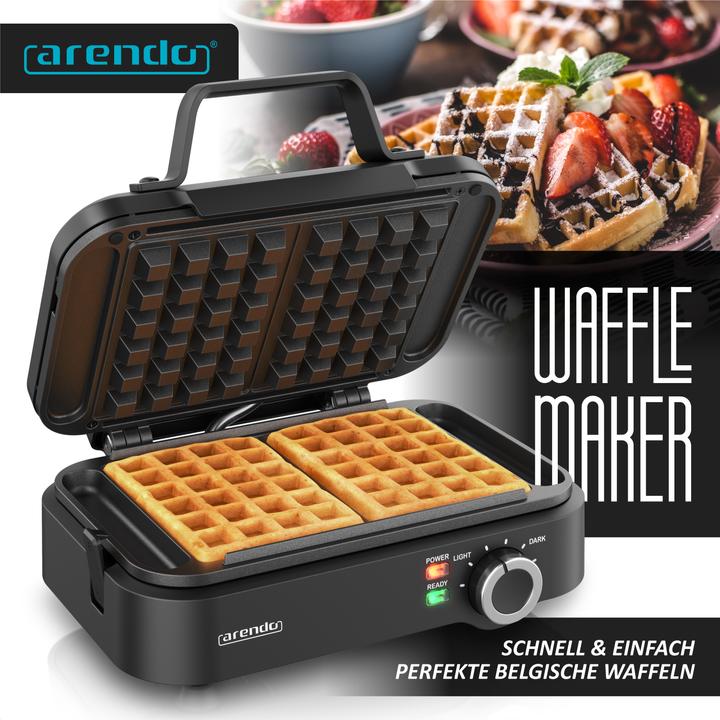 Produktbild Arendo Waffeleisen, Waffelautomat, 2 Waffeln à 12,6 cm, 1200 W, Antihaftbeschichtung, Belgische Waffeln