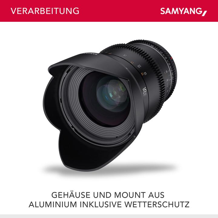 Produktbild Samyang VDSLR 35 mm T1.5 MK2 Canon EF (Canon EF, Vollformat, Micro Four Thirds, APS-C / DX)