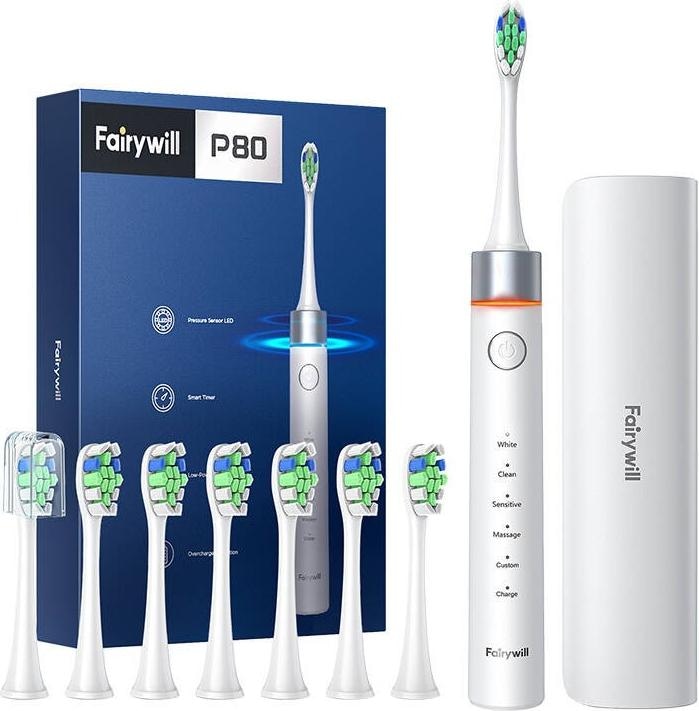 Produktbild Fairywill FW-P80 sonic toothbrush with tip set and case (White) (Schallzahnbürste)