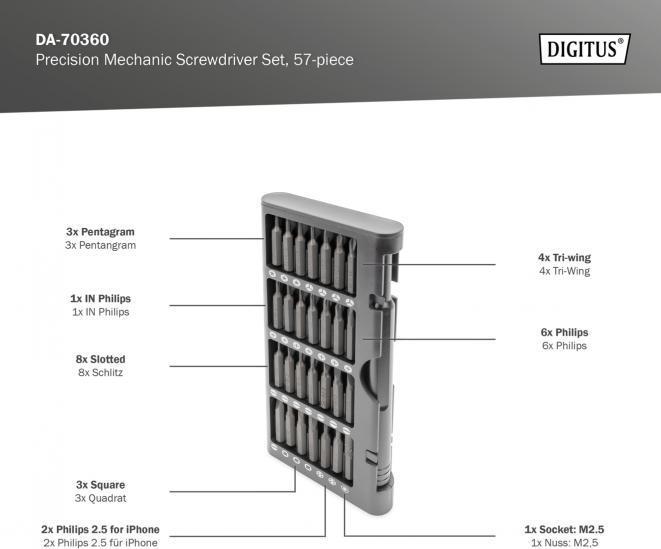 Image du produit Digitus Jeu de tournevis mécanique de précision, 57 pièces