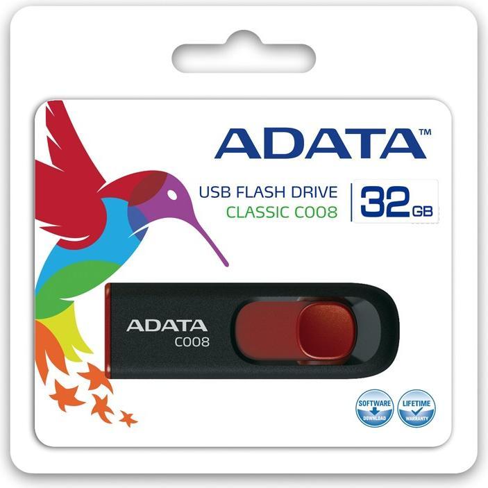 Actual product image Adata USB 2.0 Stick C008 Black/Red 32GB (32 GB, USB-A)