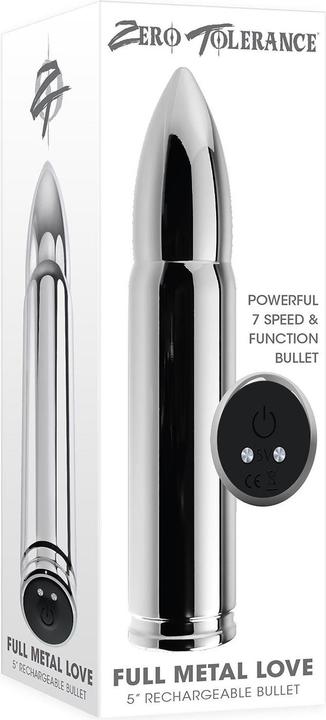 Actual product image Zero Tolerance -Full Metal Love - 7 Powerful Speed & Function Rechargeable Bullet - Silver