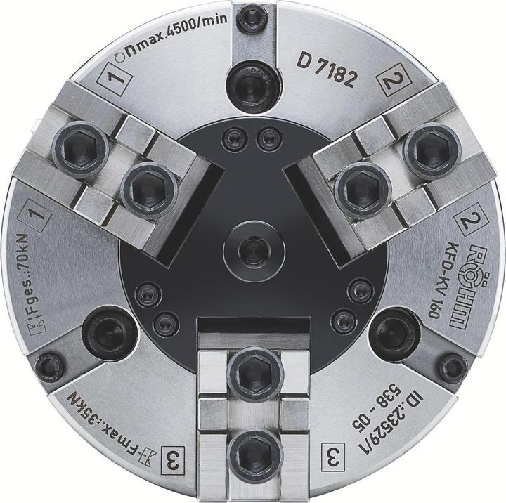Produktbild Röhm Kraftspannfutter KFD 85, 3-Backen, mit Kreuzversatz, Zylindrische Zentrieraufnahme