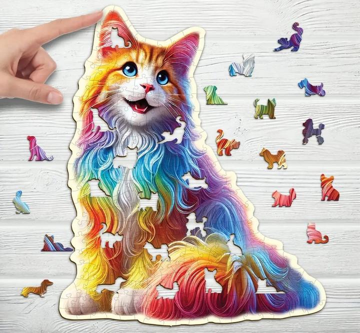 Productafbeelding WoodenCity WOODEN CITY Colorful Cat Fantasy 250 Wooden Puzzle Jigsaw Puzzle with unique shapes (250 onderdelen)