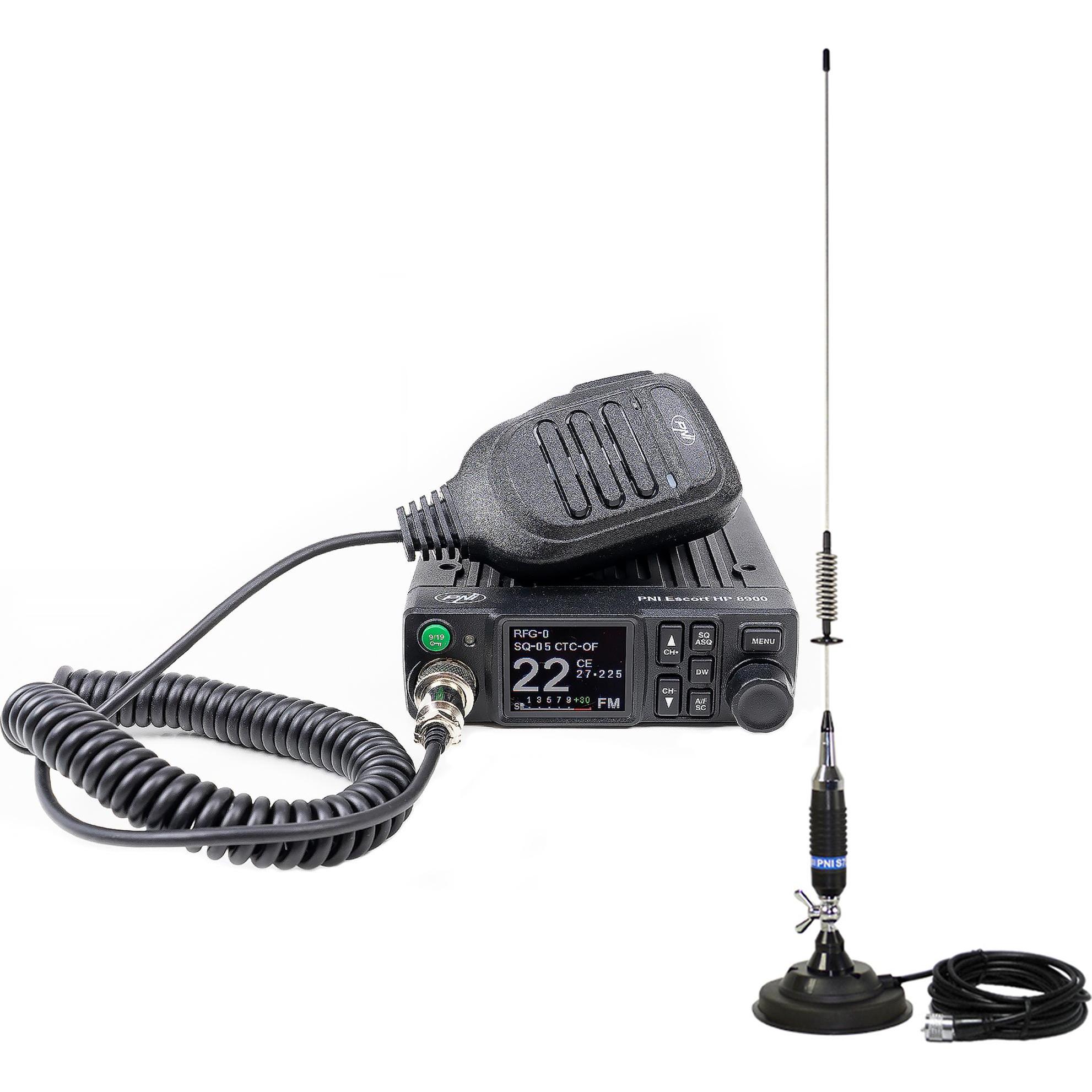 PNI CB Escort HP 8900 ASQ Funkpaket, 12-24 V + S75 CB-Antenne mit Magnetfuss, Walkie-Talkie