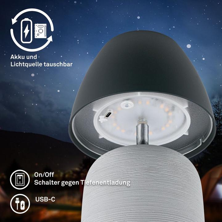 Produktbild Briloner Brilo unplugged CERA Akku LED Tischleuchte mit Touchdimmer - Grau, Anthrazit (200 lm)
